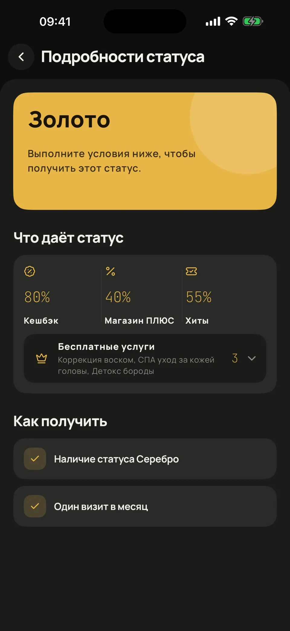 Экран приложения: Подробности статуса